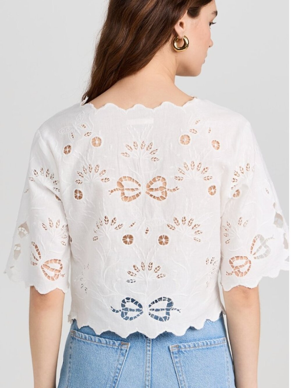 MOTHER The Social Butterfly Eyelet Crop Top- S- Bright White MSRP MSRP $218 - Picture 3 of 13